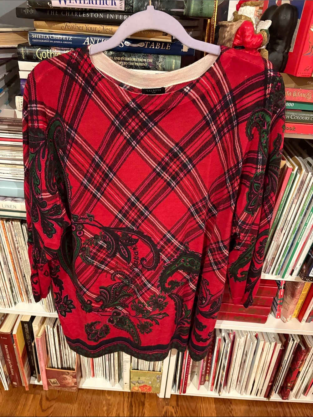 Talbots Red Plaid Paisley-Accent Pullover Sweatshirt